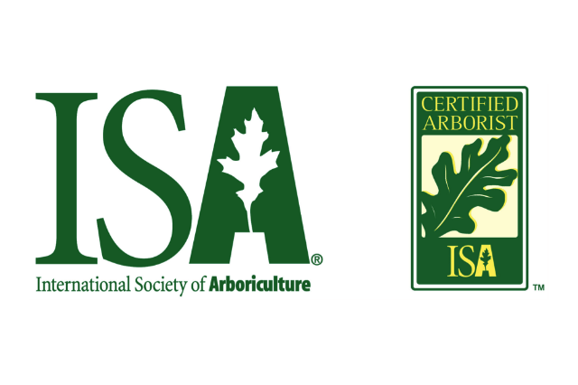 Two logos side by side on a landing page. On the left is a green logo for the International Society of Arboriculture, abbreviated as ISA, featuring a stylized tree within the letters. On the