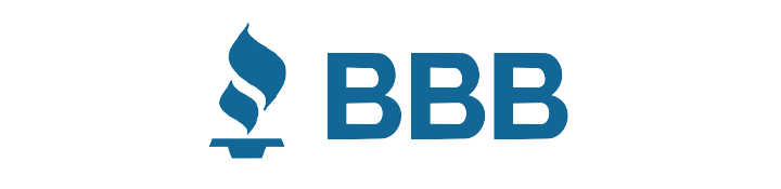 A blue logo with the triple capital "b" letters and a stylized flame or leaf design to the left of the "bbb".
