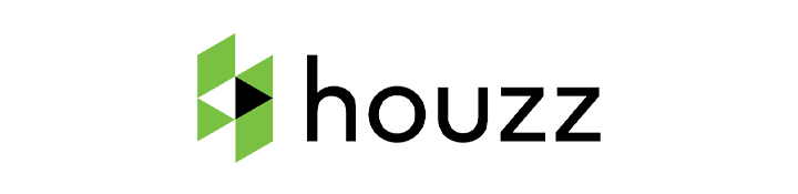 A logo of houzz featuring a stylized letter h that resembles a house silhouette with a green color scheme.