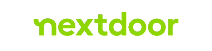 The image features the Nextdoor App logo in bright green lowercase letters on a white background.