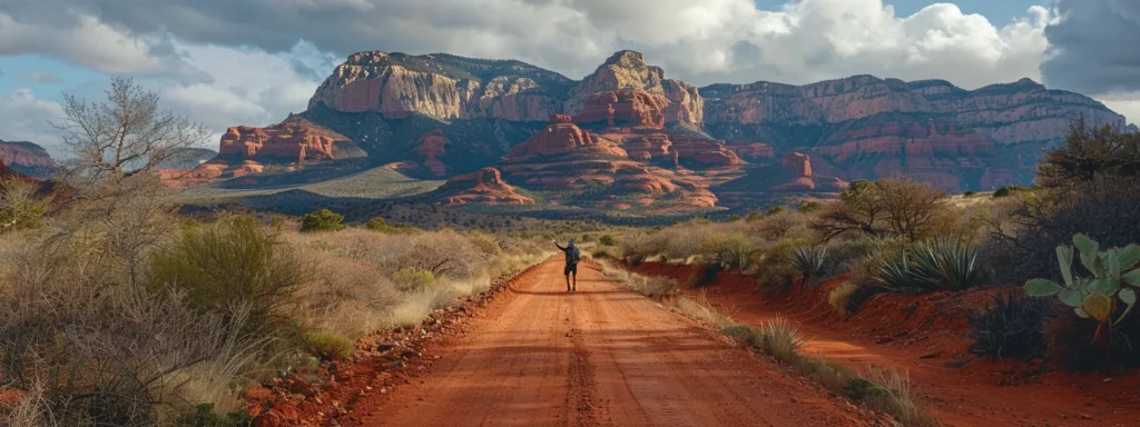 a lone figure in the arizona mountains, applying a glossy sealant to the vibrant red driveway pavers.