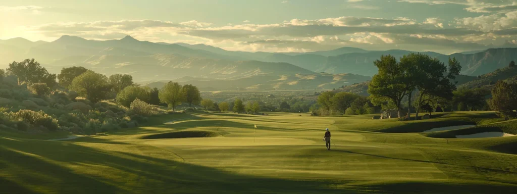 a golfer enjoying a lush, green fairway with scenic mountain views in the background at the prescott golf course.