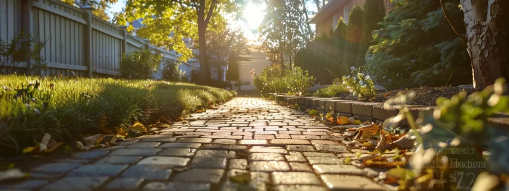 a pristine backyard paver pathway glistening in the sunlight after a thorough cleaning.