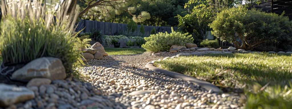 a landscaped yard featuring a french drain system, dry wells, and subsurface drains to effectively manage water and protect landscape features.