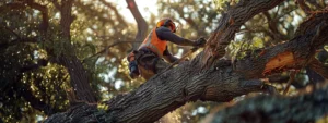 a tree care specialist swiftly removing a fallen tree after a storm, with a sense of urgency in prescott.