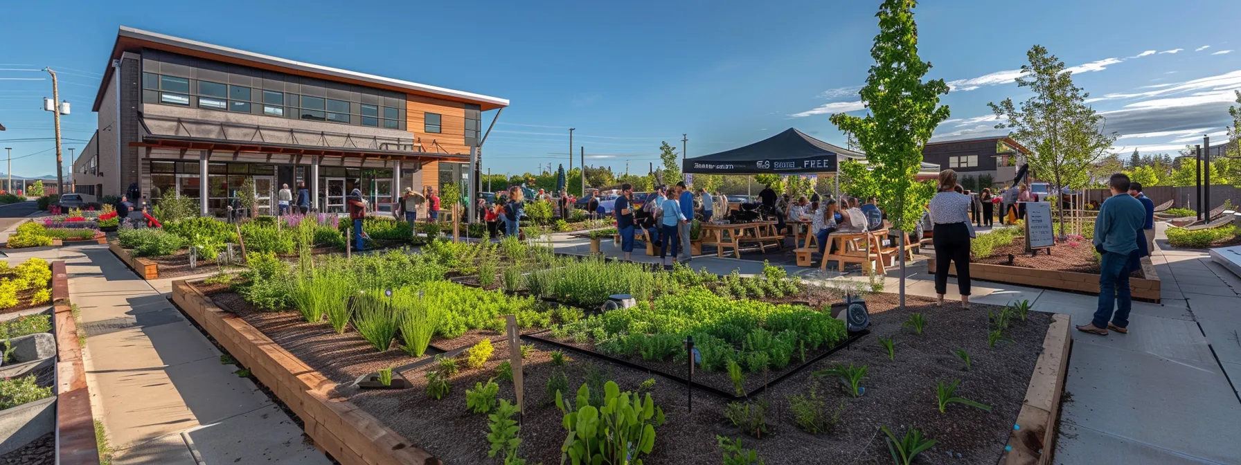 a vibrant community workshop in a modern urban setting showcases homeowners actively engaging with landscaping experts to learn fire safety strategies, surrounded by informative displays and collaboration areas.