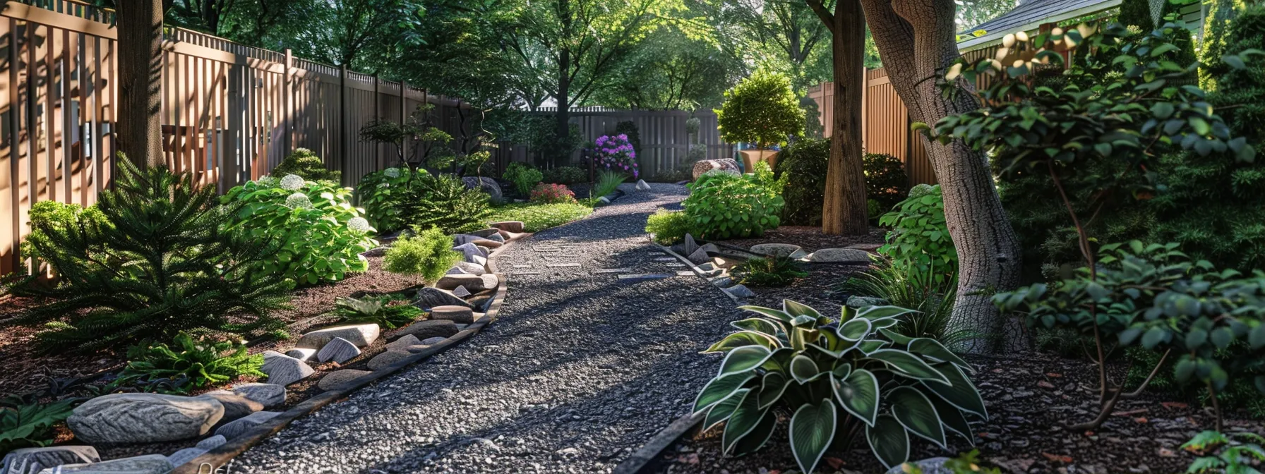 a well-maintained backyard landscape, featuring cleared pathways and minimal debris, showcases an organized and proactive approach to fire safety with an emphasis on the importance of property maintenance in an urban residential setting.