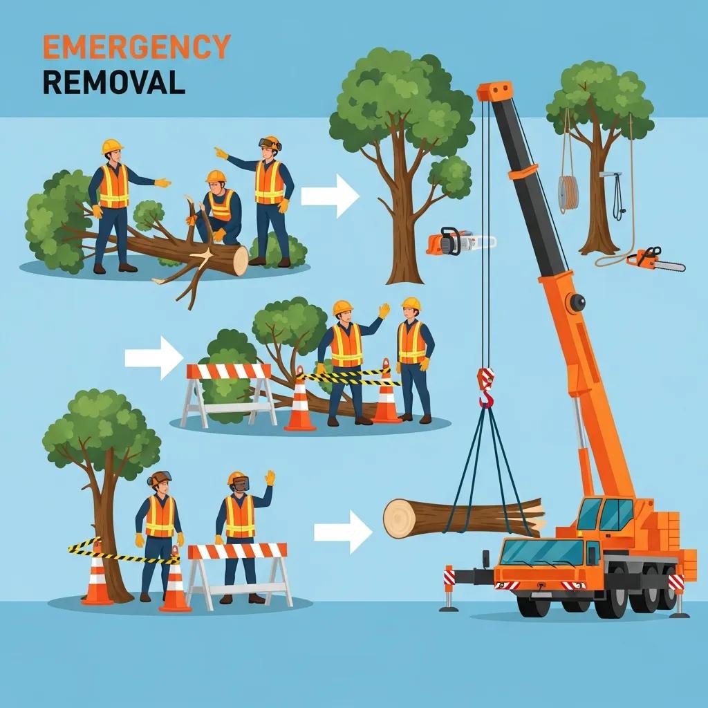 Emergency tree removal steps in Prescott &mdash; assessment, securing the site, crane or bucket truck operations