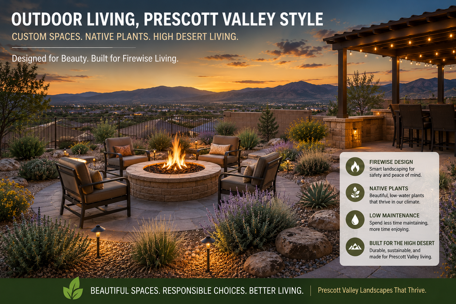 Custom Outdoor Living Space with Fire Pit and Native Plants