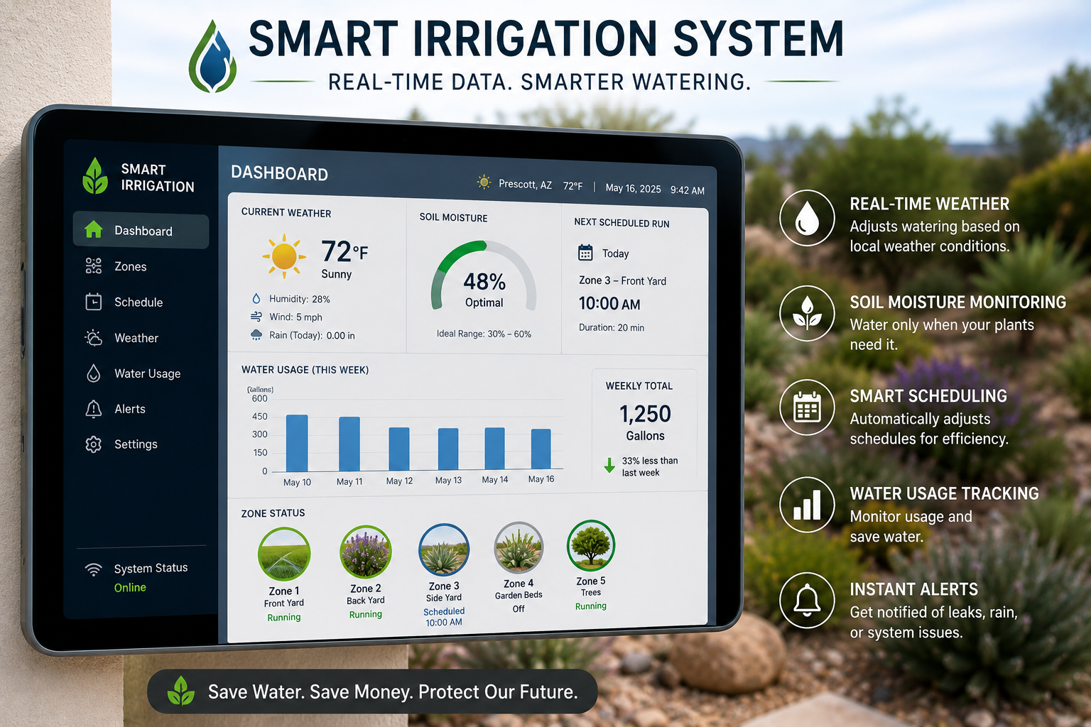 Smart Irrigation System Interface Showing Real-Time Data