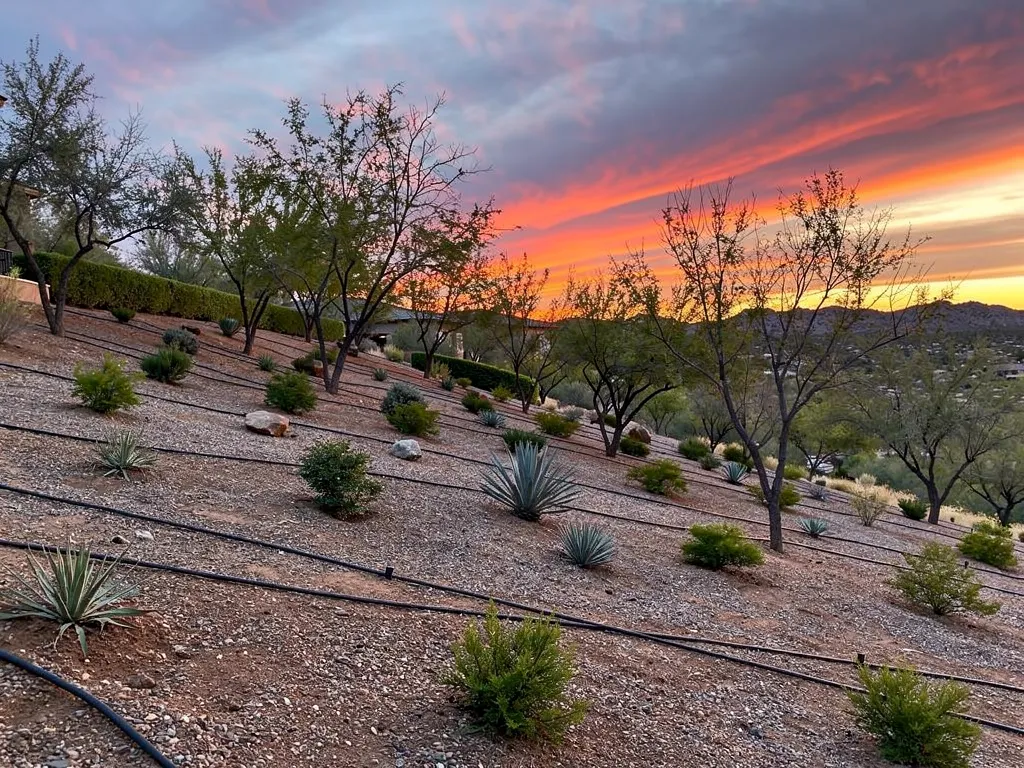 Thinned trees and spaced shrubs in a defensible space middle zone