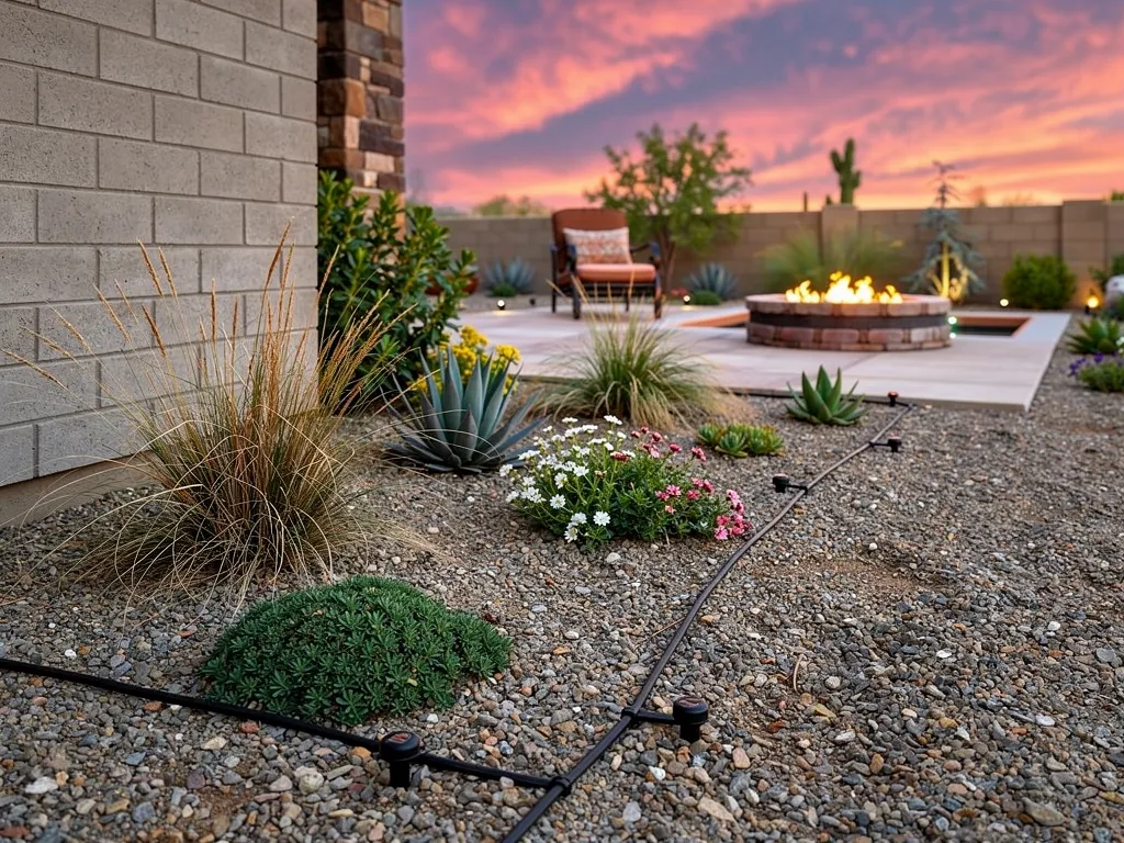 Low-resin fire-resistant shrubs planted next to gravel ground cover