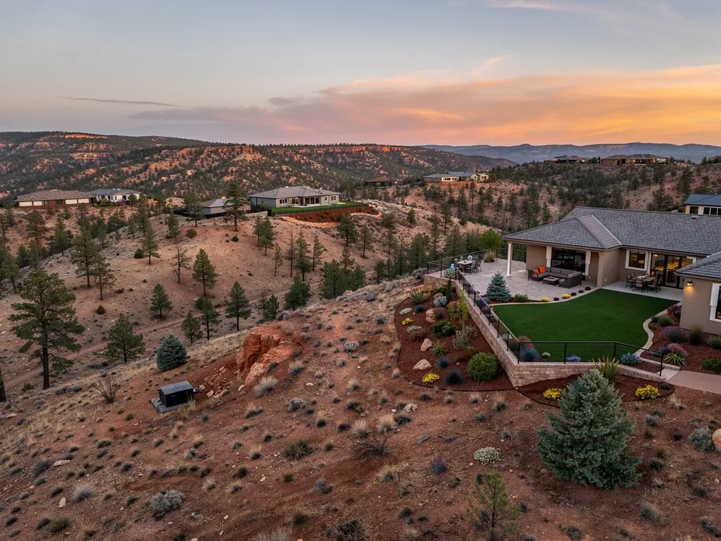 Wide view of a Yavapai County property balancing lush landscaping with wildfire-conscious design
