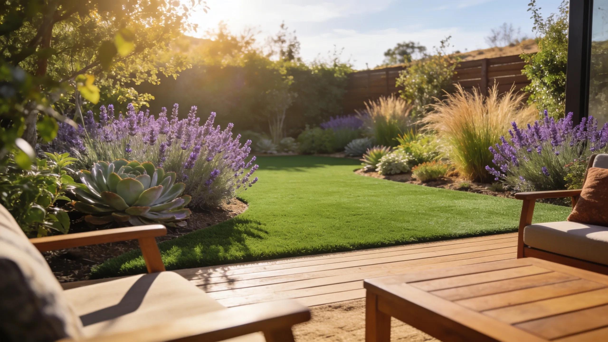 Integrated landscape featuring artificial turf and drought-tolerant plants for effective water conservation