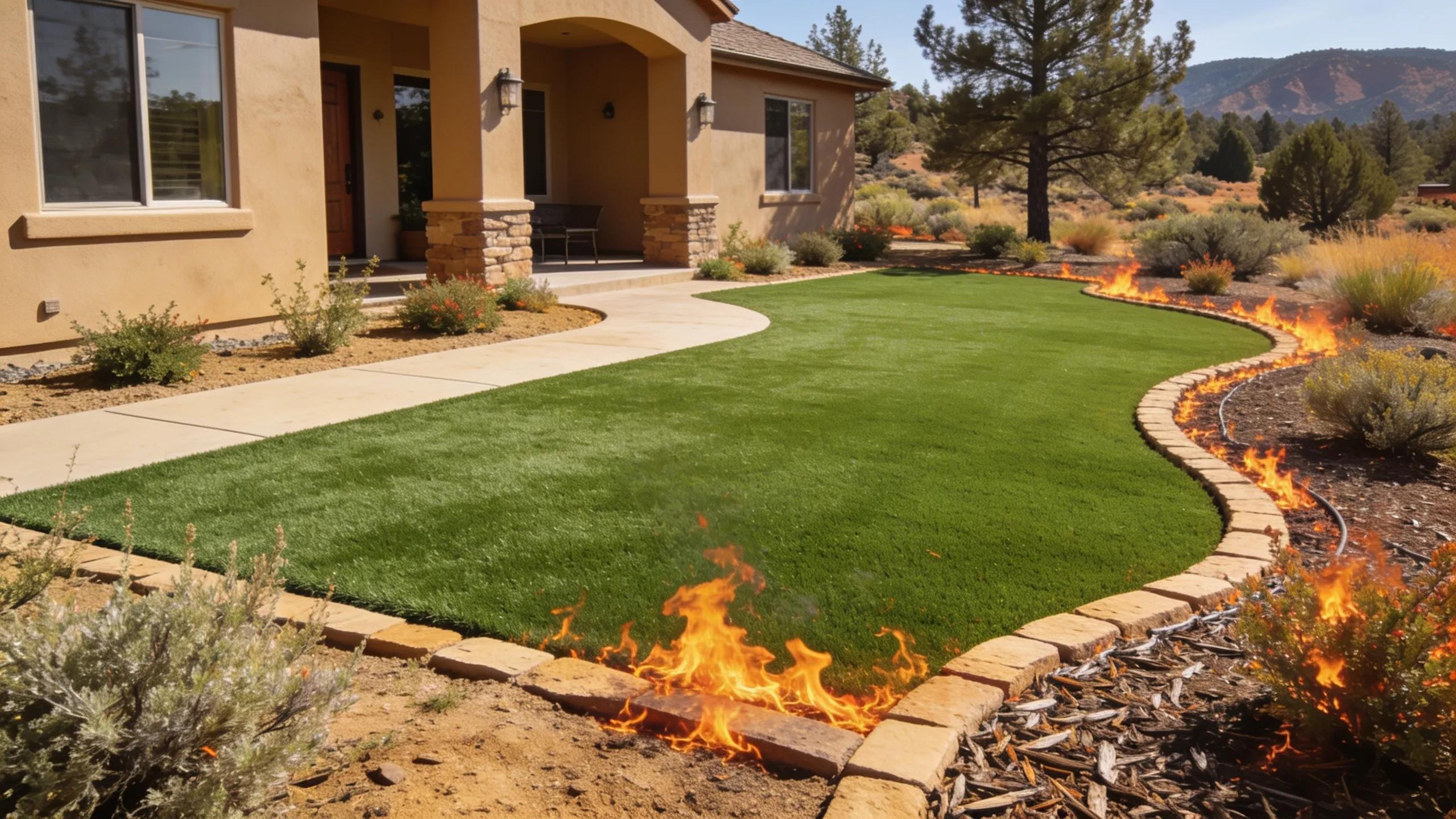 Fire-resistant artificial turf landscape designed for safety in Prescott's wildfire-prone regions